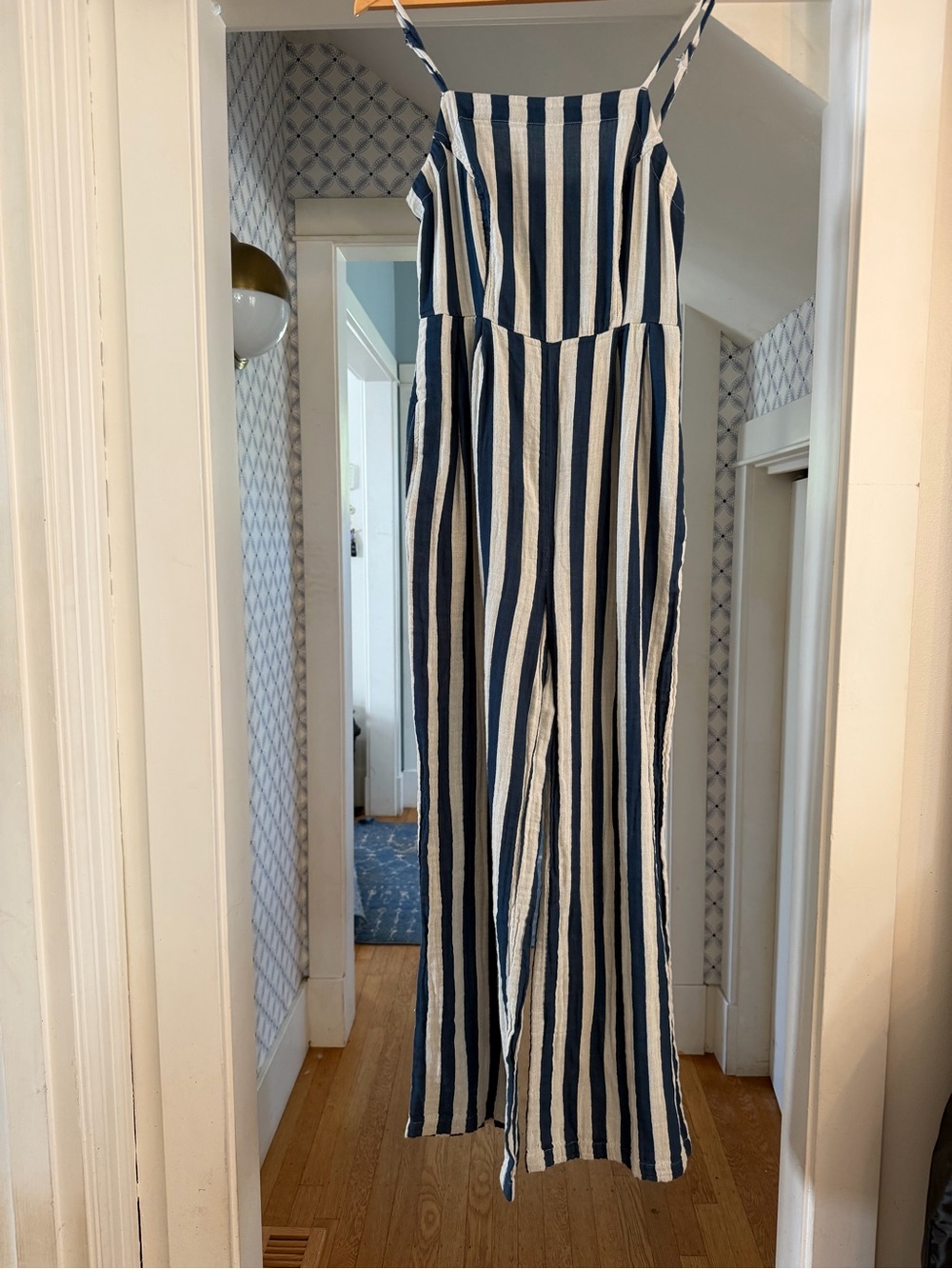 Brixton Navy and White Vertical-Stripe Wide-Leg Jumpsuit
